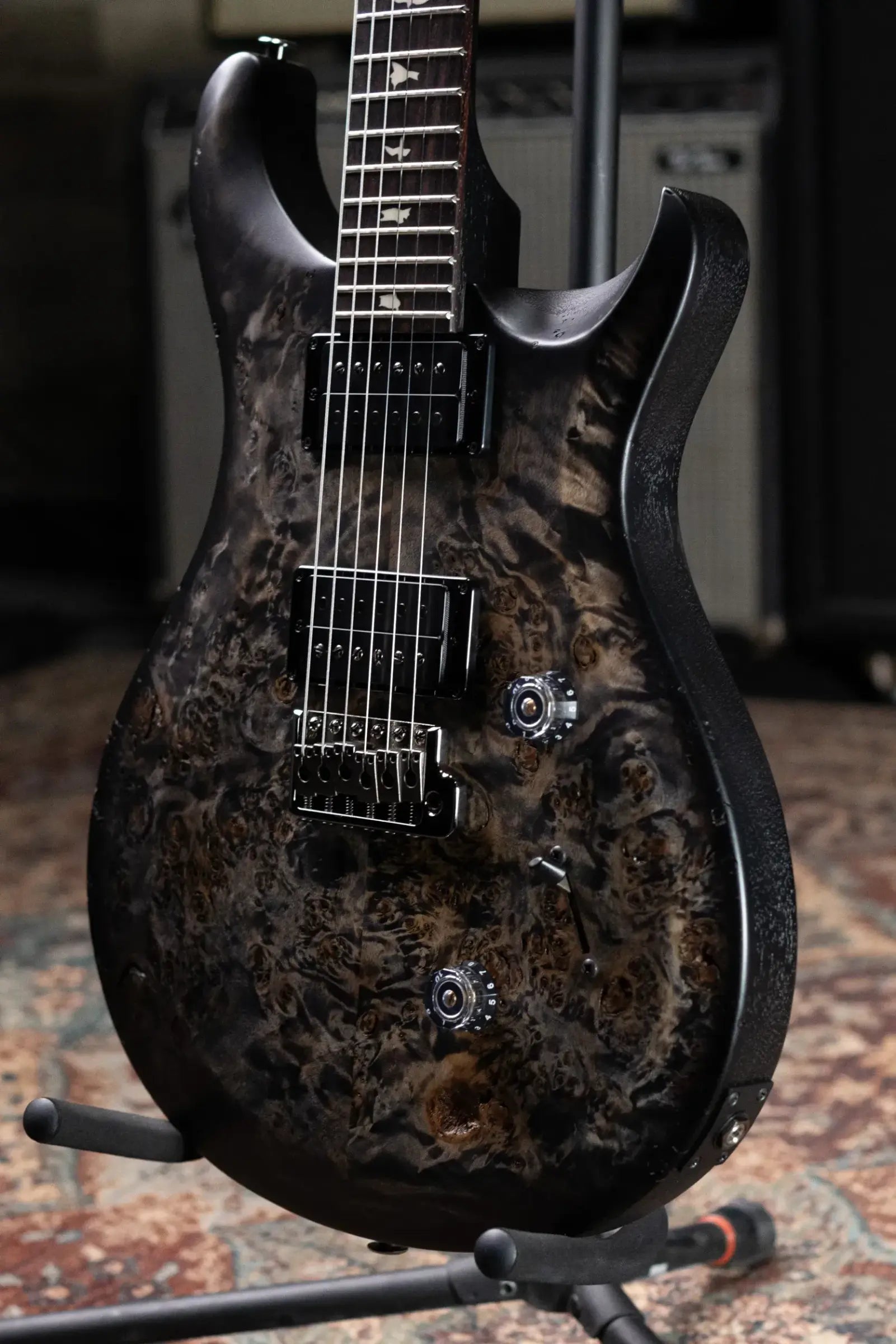 PRS S2 LTD Edition Custom 24 Poplar Burl Top Electric Guitar - Satin Charcoal Burst with Gig Bag