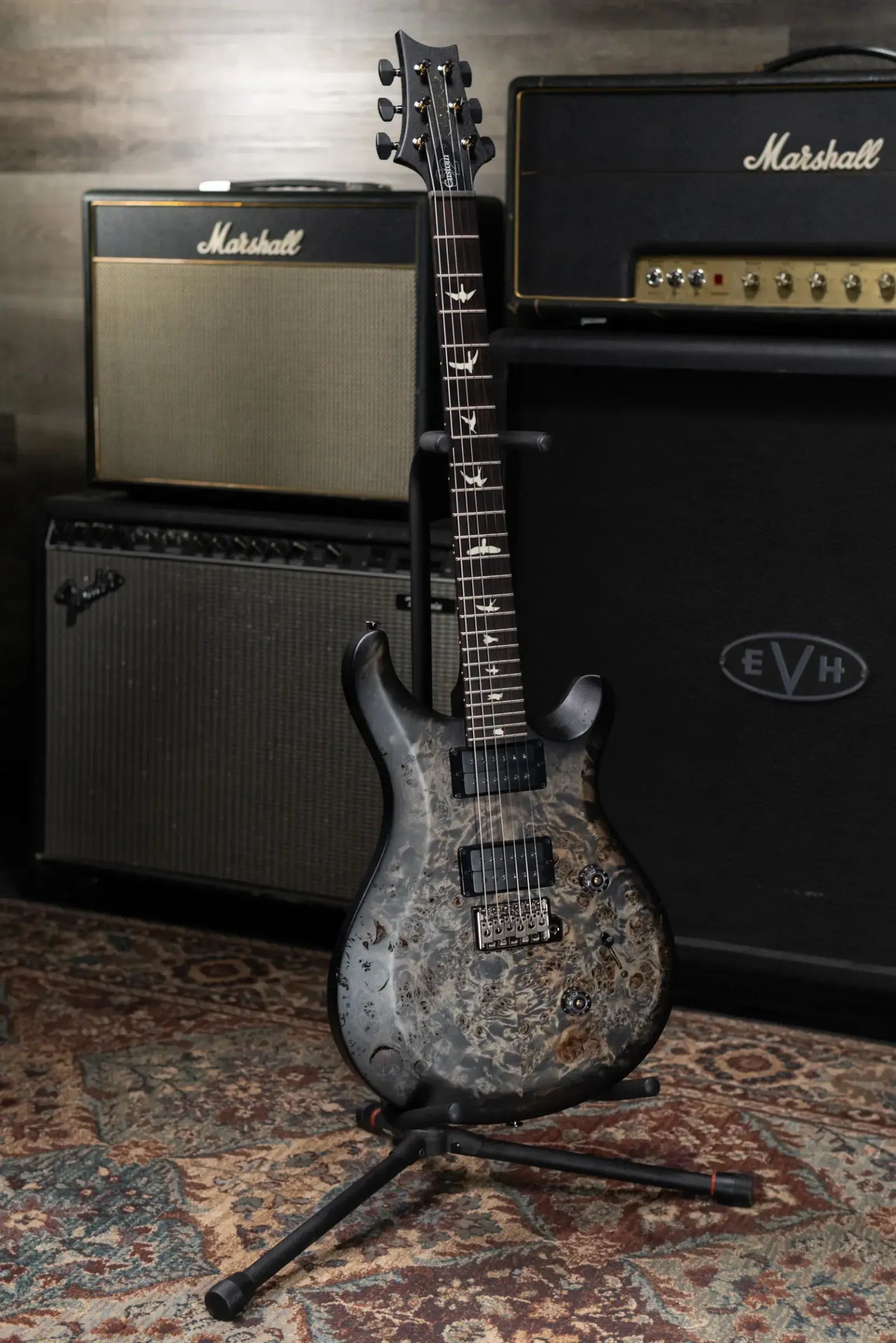 PRS S2 LTD Edition Custom 24 Poplar Burl Top Electric Guitar - Satin Charcoal Burst with Gig Bag