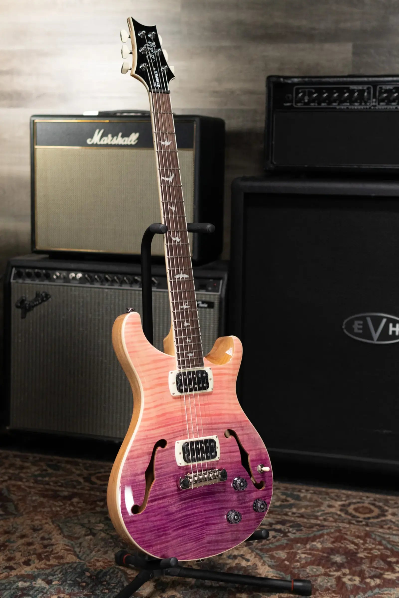 PRS SE Ed Sheeran Baritone Piezo Hollowbody Guitar - Pink Ombre with Premium Gig Bag