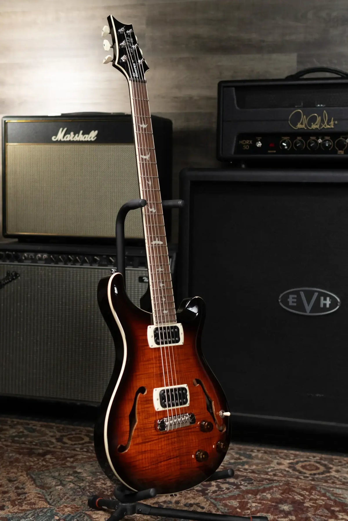 PRS SE Ed Sheeran Hollowbody I Baritone Piezo Electric Guitar - Orange Tiger Smokeburst with Gig Bag