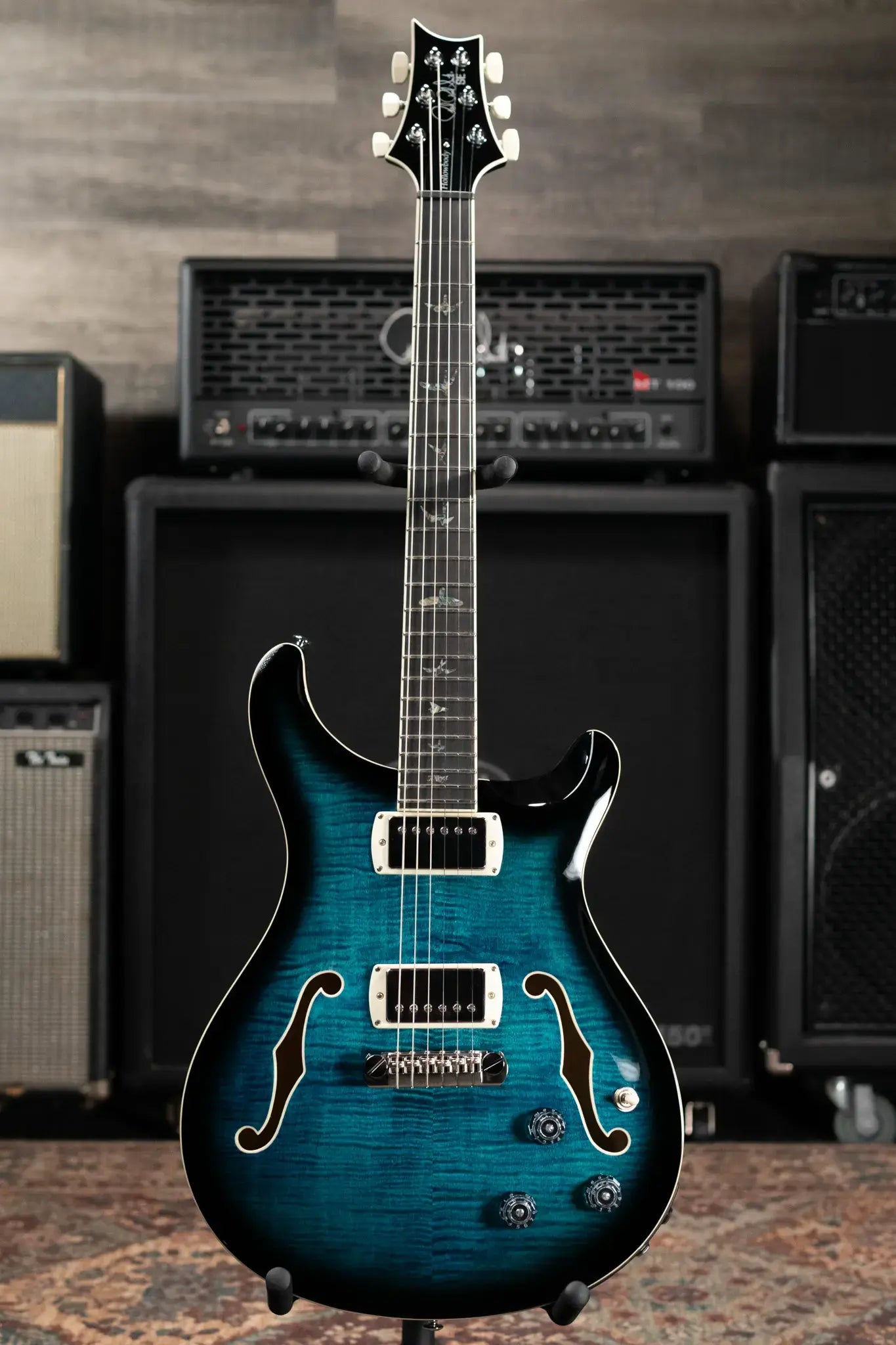 PRS SE Hollowbody II Piezo Electric Guitar - Peacock Blue Smokeburst with Gig Bag