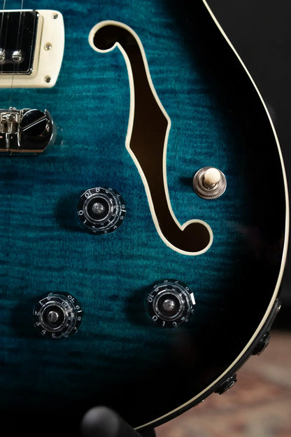 PRS SE Hollowbody II Piezo Electric Guitar - Peacock Blue Smokeburst with Gig Bag