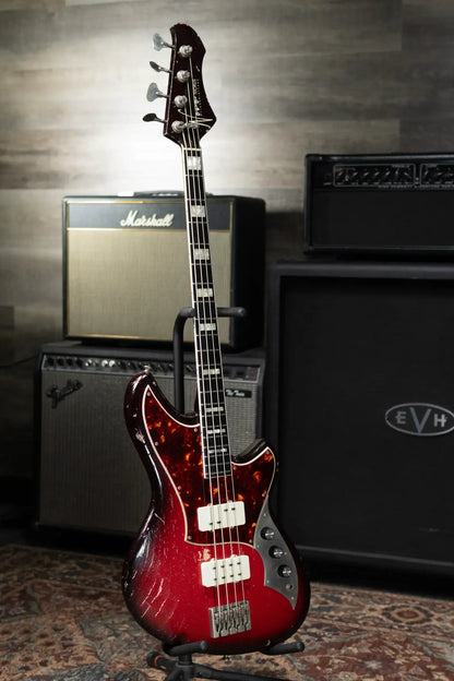 Novo Signature Series Ivorus Bass - Silvertone Burst over Bonfire with Gig Bag