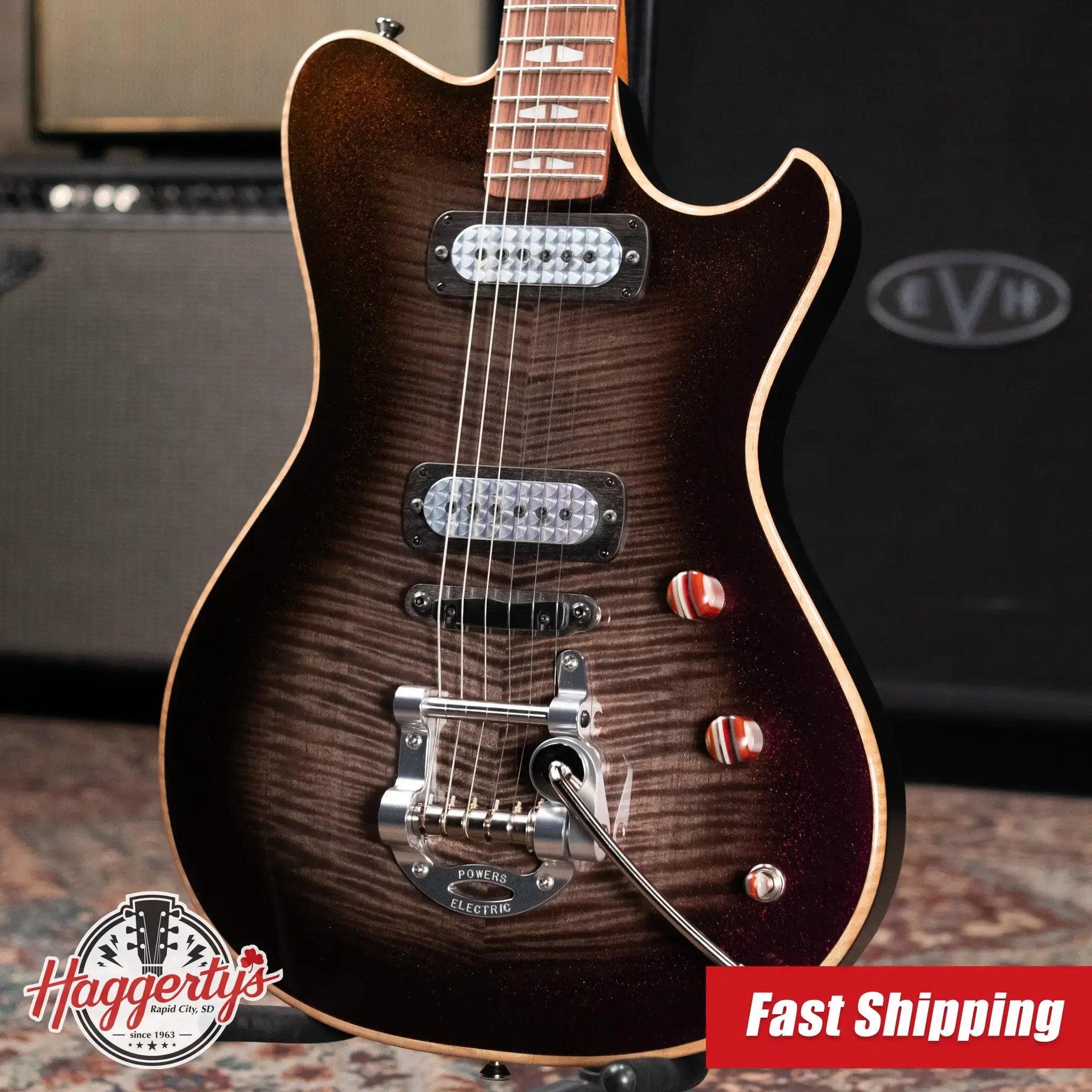 Powers Electric A-Type NAMM 2026 Hollow Body Electric Guitar - Chroma Silver Cranberry with Gig Bag