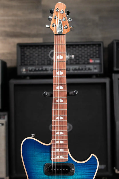 Powers Electric A-Type PF42 Hollow Body Electric Guitar - Blue Lagoon with Leather Gig Bag