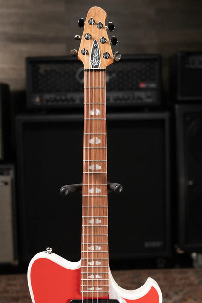 Powers Electric A-Type PF42 Hollow Body Electric Guitar - Geranium Red/Pearl White with Gig Bag