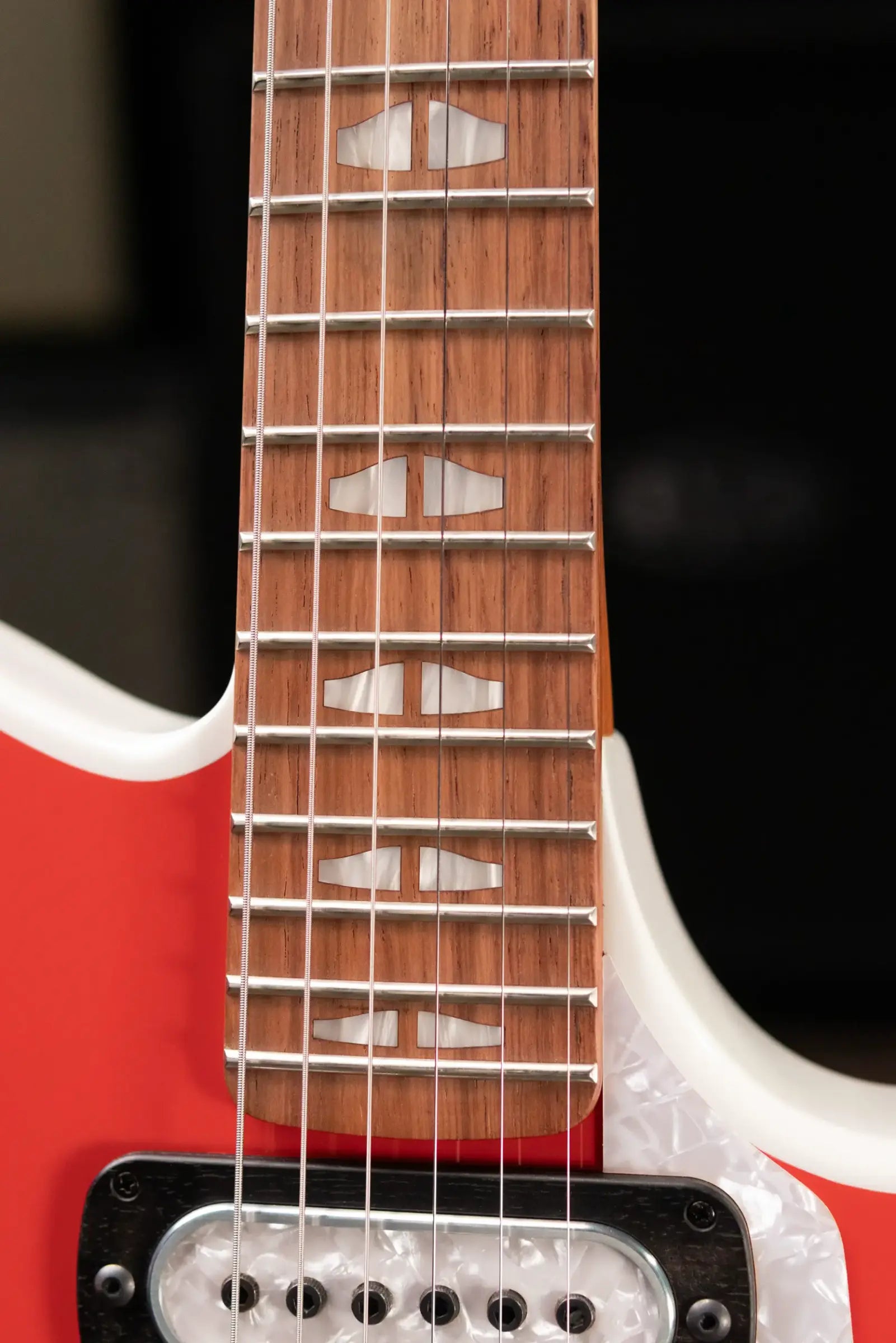 Powers Electric A-Type PF42 Hollow Body Electric Guitar - Geranium Red/Pearl White with Gig Bag