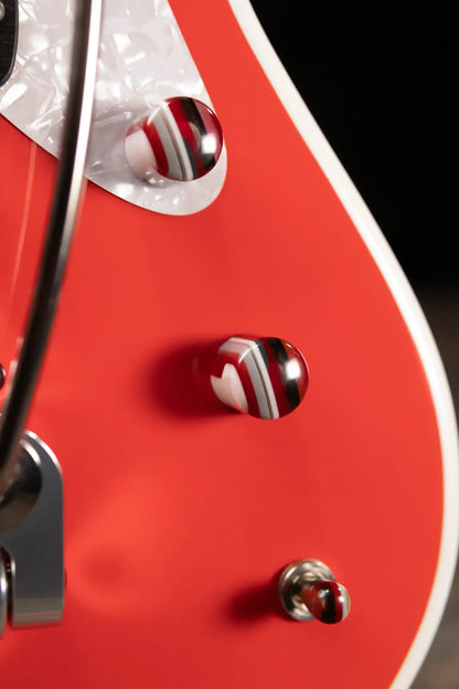 Powers Electric A-Type PF42 Hollow Body Electric Guitar - Geranium Red/Pearl White with Gig Bag