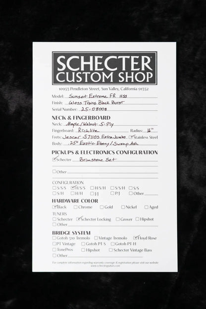 Schecter Custom Shop Sunset Extreme-6 FR HSS Electric Guitar - White Ebony Top with Hardshell Case
