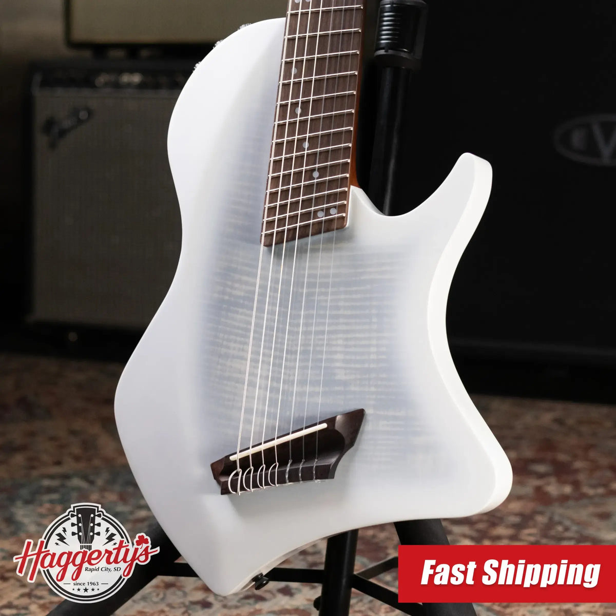 Cordoba Abasi Stage 7 Nylon 7-String Electric Guitar - White Burst with Gig Bag