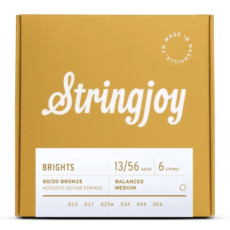 Stringjoy Brights Medium Gauge (13-56) 80/20 Bronze Acoustic Guitar Strings