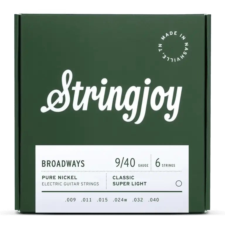 Stringjoy Broadways Classic Super Light Gauge (9-40) Pure Nickel Electric Guitar Strings