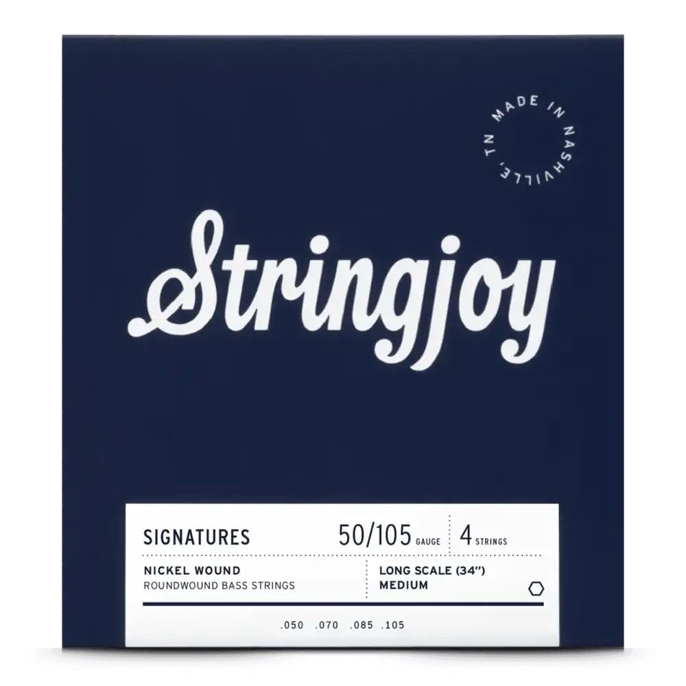 Stringjoy Medium Gauge (50-105) 4 String Long Scale Nickel Wound Bass Guitar Strings