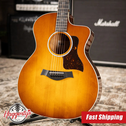 Taylor 214ce-K DLX Special Edition Grand Auditorium Acoustic/Electric Guitar - Honeyburst with Hardshell Case - Demo