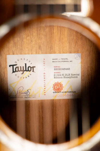 Taylor 214ce-K DLX Special Edition Grand Auditorium Acoustic/Electric Guitar - Honeyburst with Hardshell Case - Demo