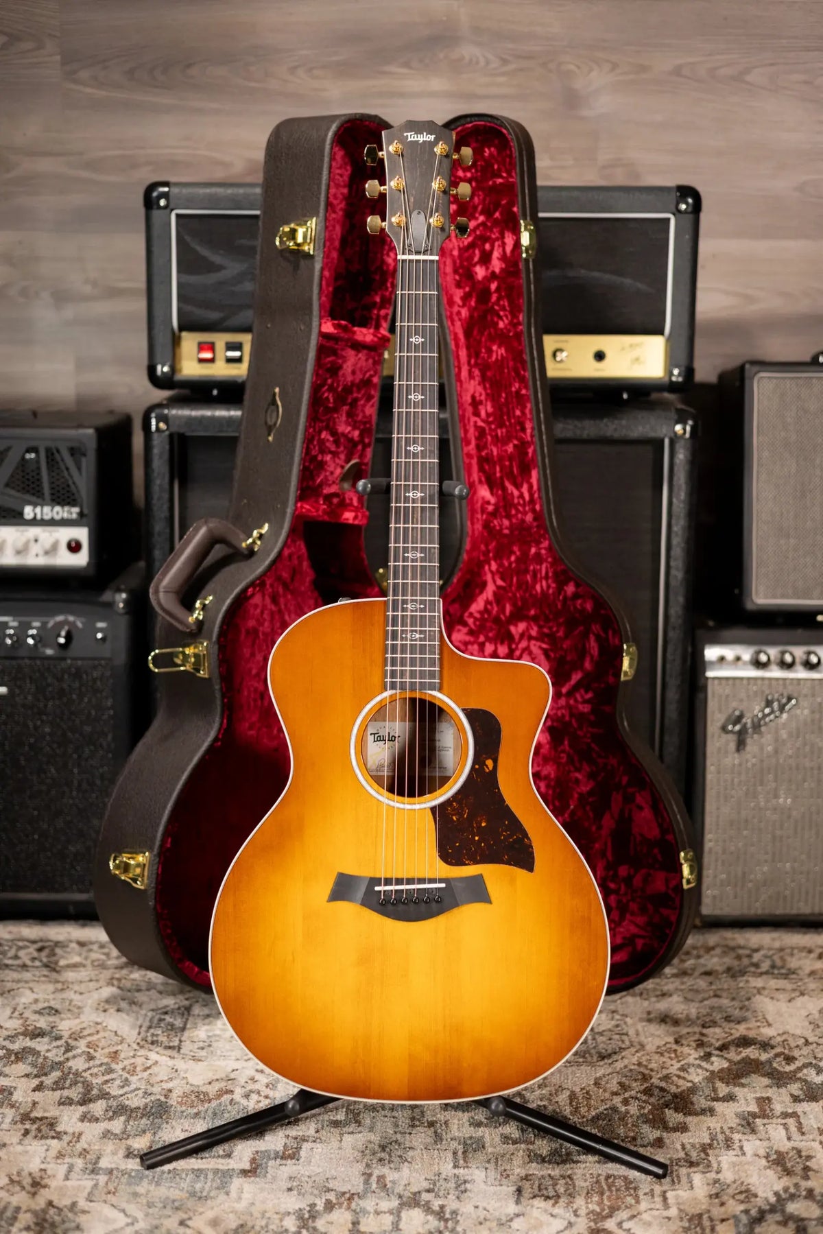 Taylor 214ce-K DLX Special Edition Grand Auditorium Acoustic/Electric Guitar - Honeyburst with Hardshell Case - Demo