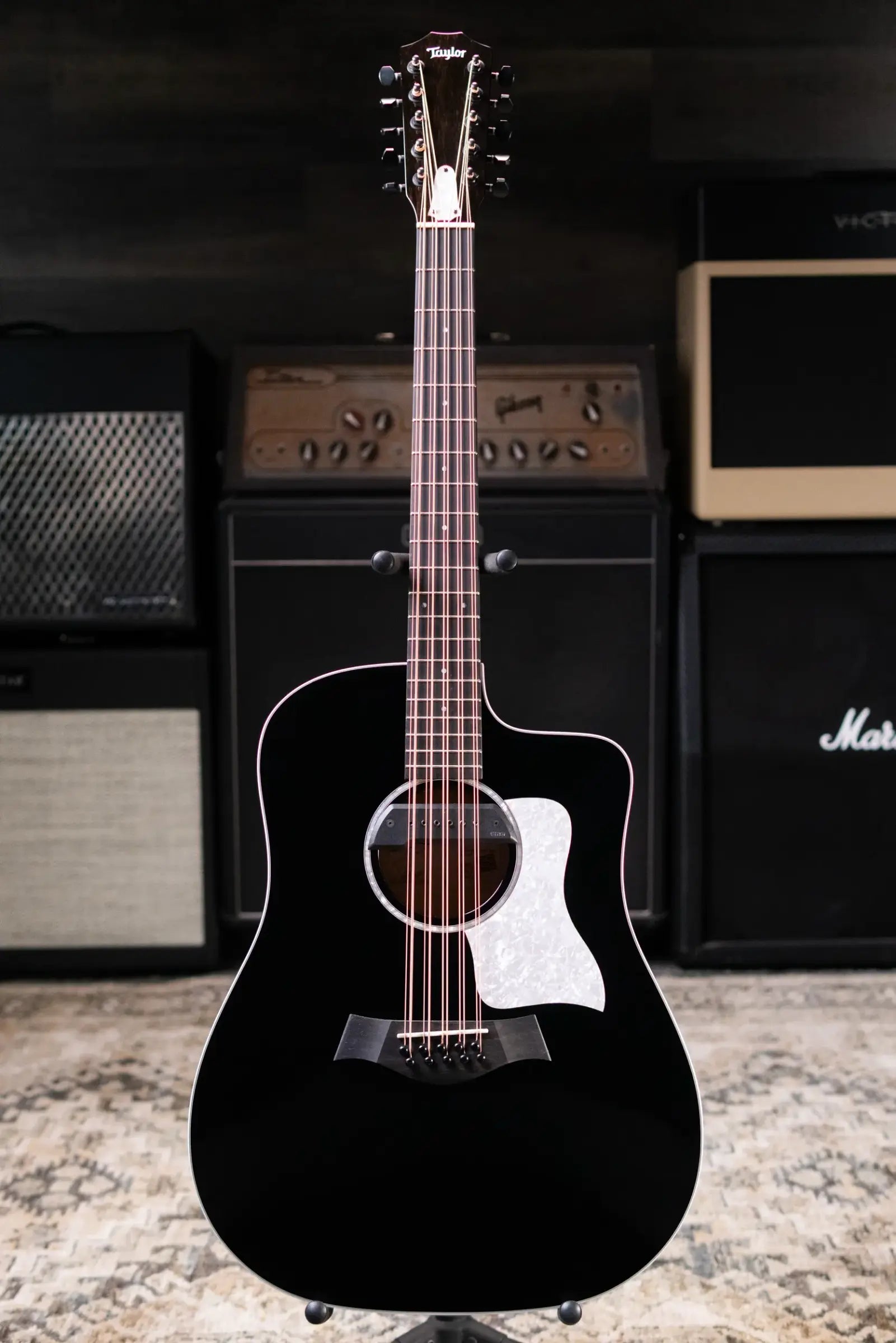 Taylor 250ce Plus BLK Bajo Quinto Acoustic/Electric Guitar - Black with Aerocase