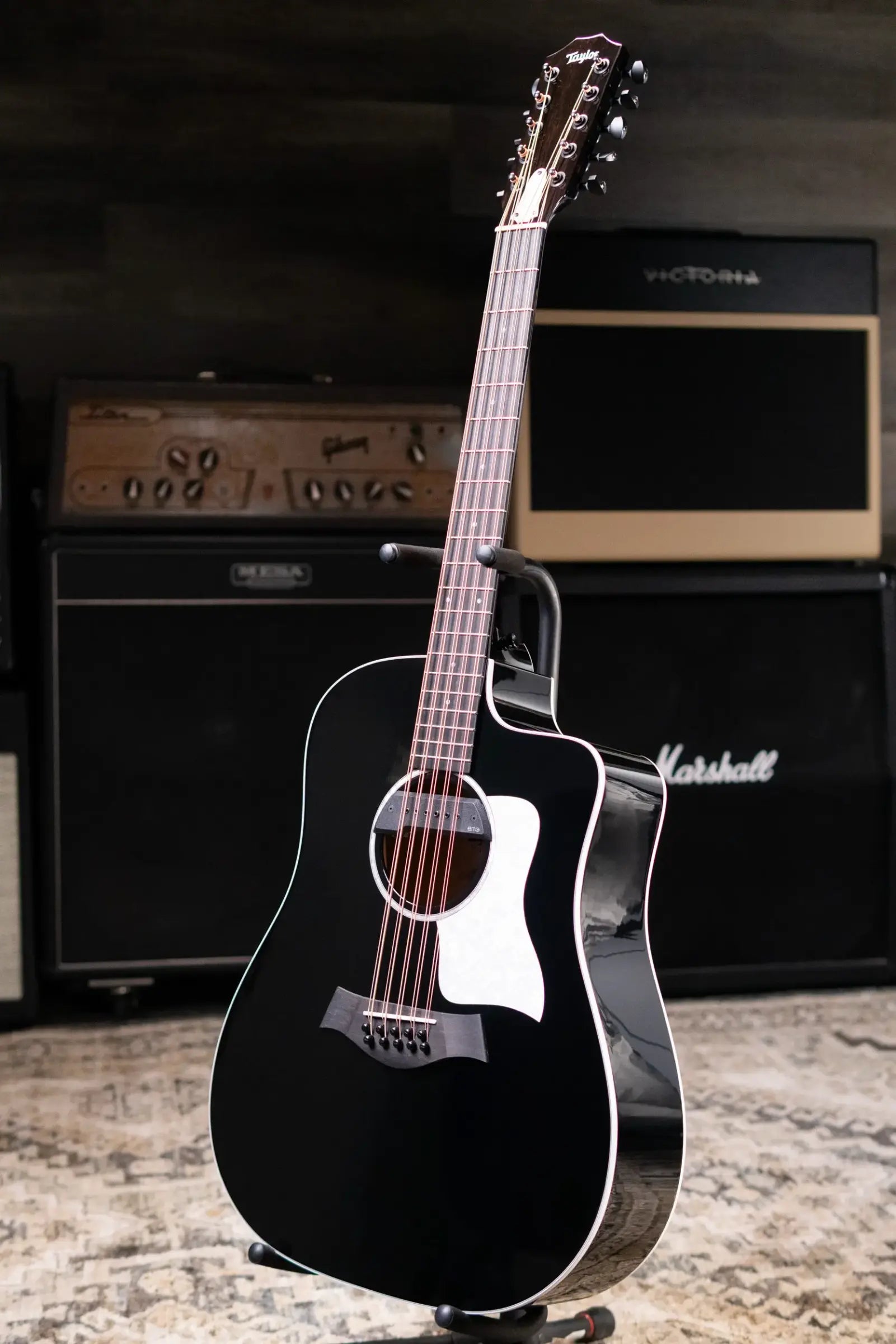 Taylor 250ce Plus BLK Bajo Quinto Acoustic/Electric Guitar - Black with Aerocase