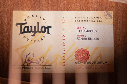 Taylor 314ce Studio Acoustic-Electric Guitar - Natural with Structured Gig Bag