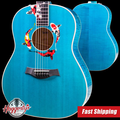 Taylor Custom Shop C17e Koi Fish Grand Pacific Acoustic/Electric Guitar - Living Blue Jewel with Hardshell Case