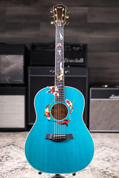Taylor Custom Shop C17e Koi Fish Grand Pacific Acoustic/Electric Guitar - Living Blue Jewel with Hardshell Case