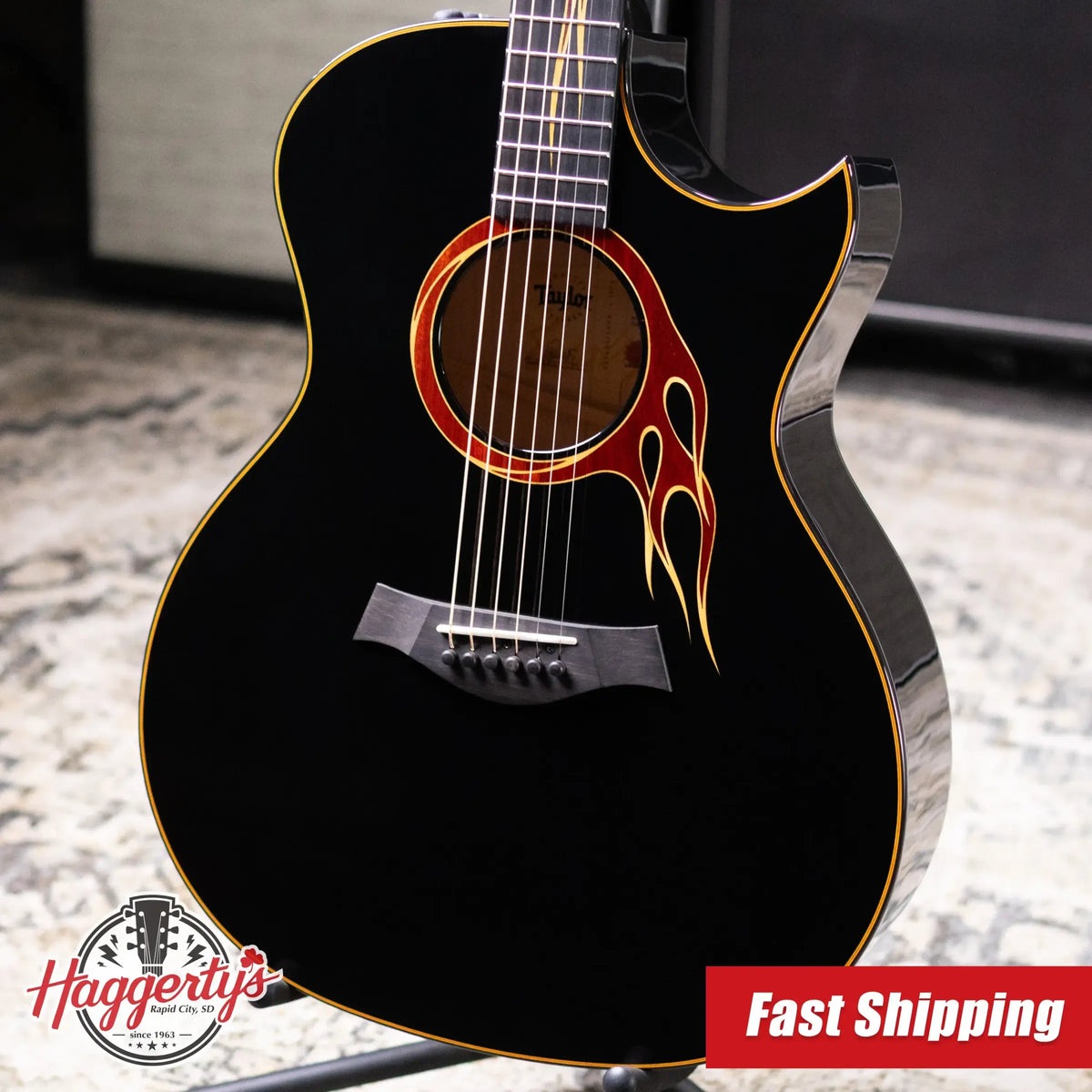 Taylor Custom Shop Grand Auditorium Acoustic/Electric Guitar - Hot Rod Black with Hardshell Case