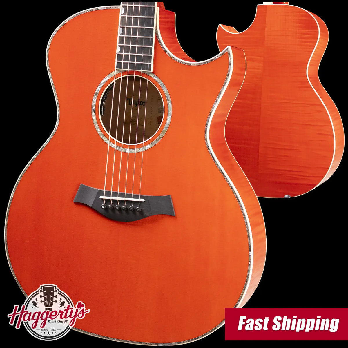 Taylor Doyle Dykes Signature Model Grand Auditorium Acoustic/Electric Guitar - Translucent Orange with Aerocase - Demo
