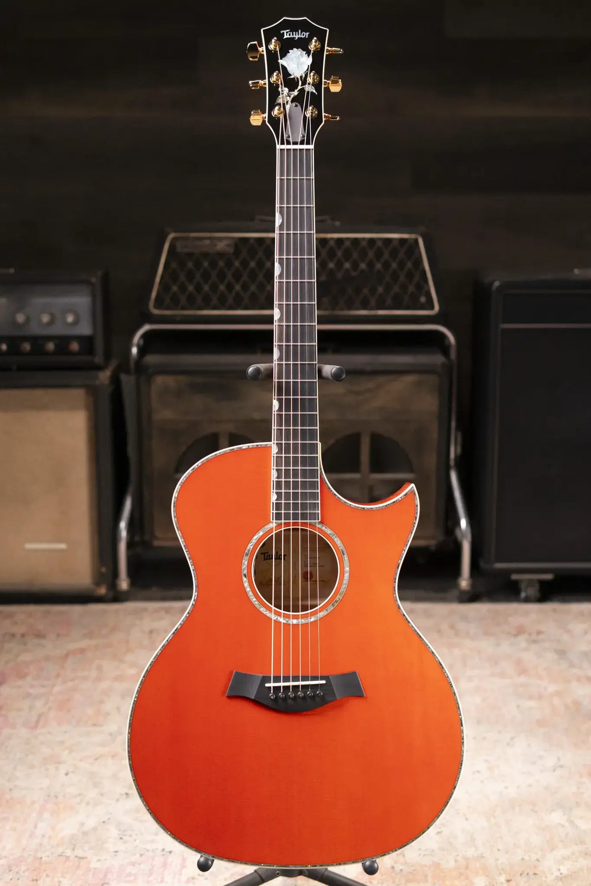 Taylor Doyle Dykes Signature Model Grand Auditorium Acoustic/Electric Guitar - Translucent Orange with Aerocase - Demo