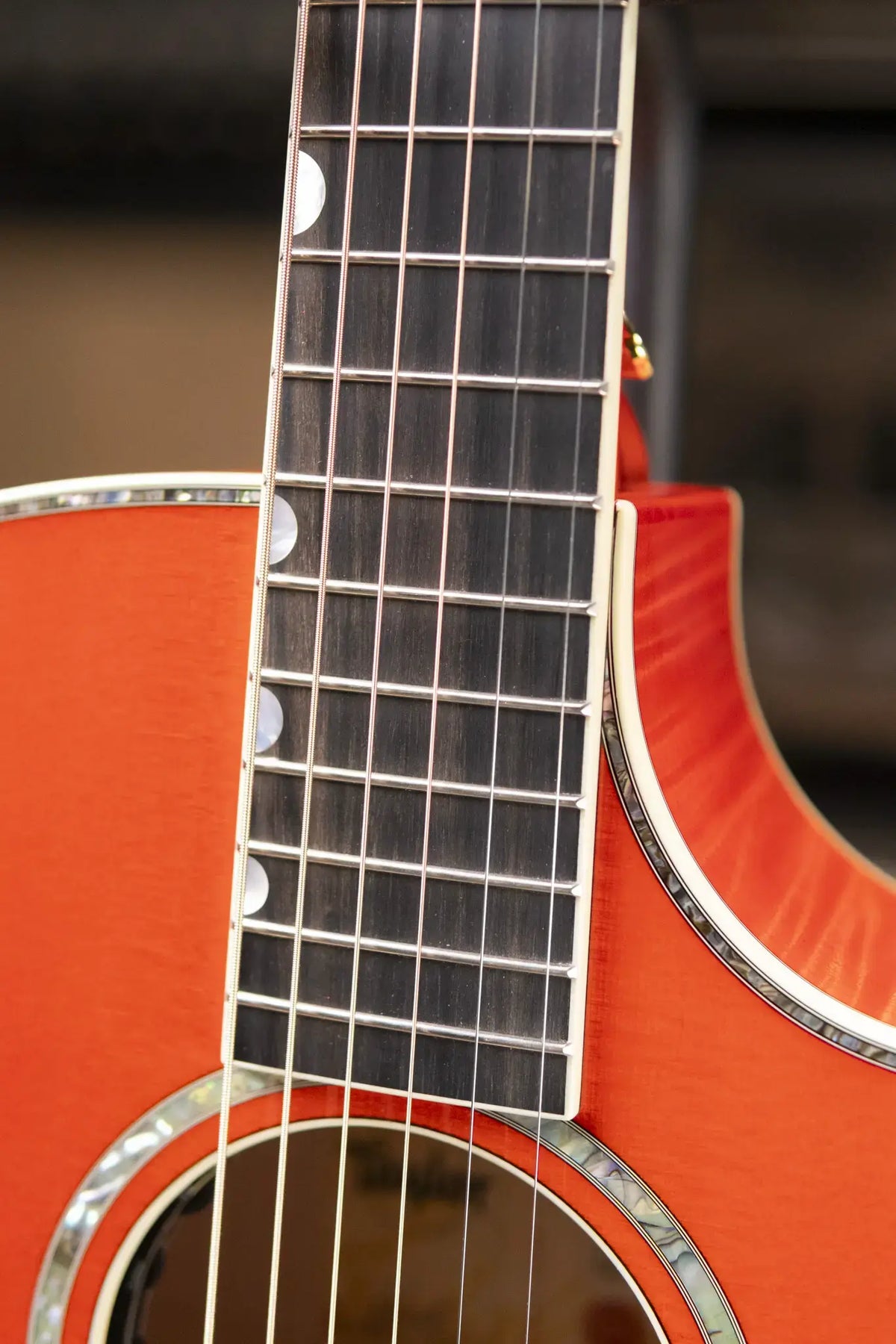 Taylor Doyle Dykes Signature Model Grand Auditorium Acoustic/Electric Guitar - Translucent Orange with Aerocase - Demo