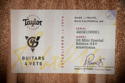 Taylor GS Mini Special Edition Guitars 4 Veterans Acoustic Guitar - Americana with GS Mini Bag - Demo