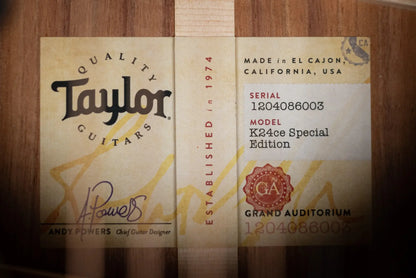Taylor Next Generation K24ce Special Edition Grand Auditorium Acoustic/Electric Guitar with Hardshell Case - Demo