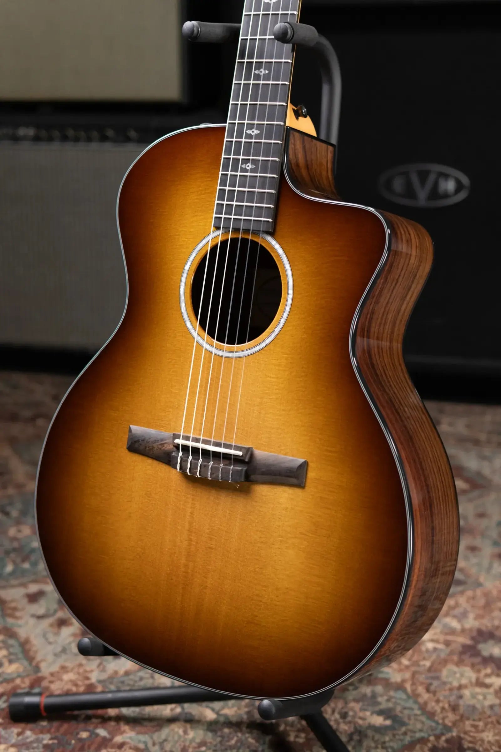 Taylor Sunset Blvd 214ce-N Plus Nylon Grand Auditorium Acoustic/Electric Guitar - Shaded Edge Burst with Aerocase - Factory Used