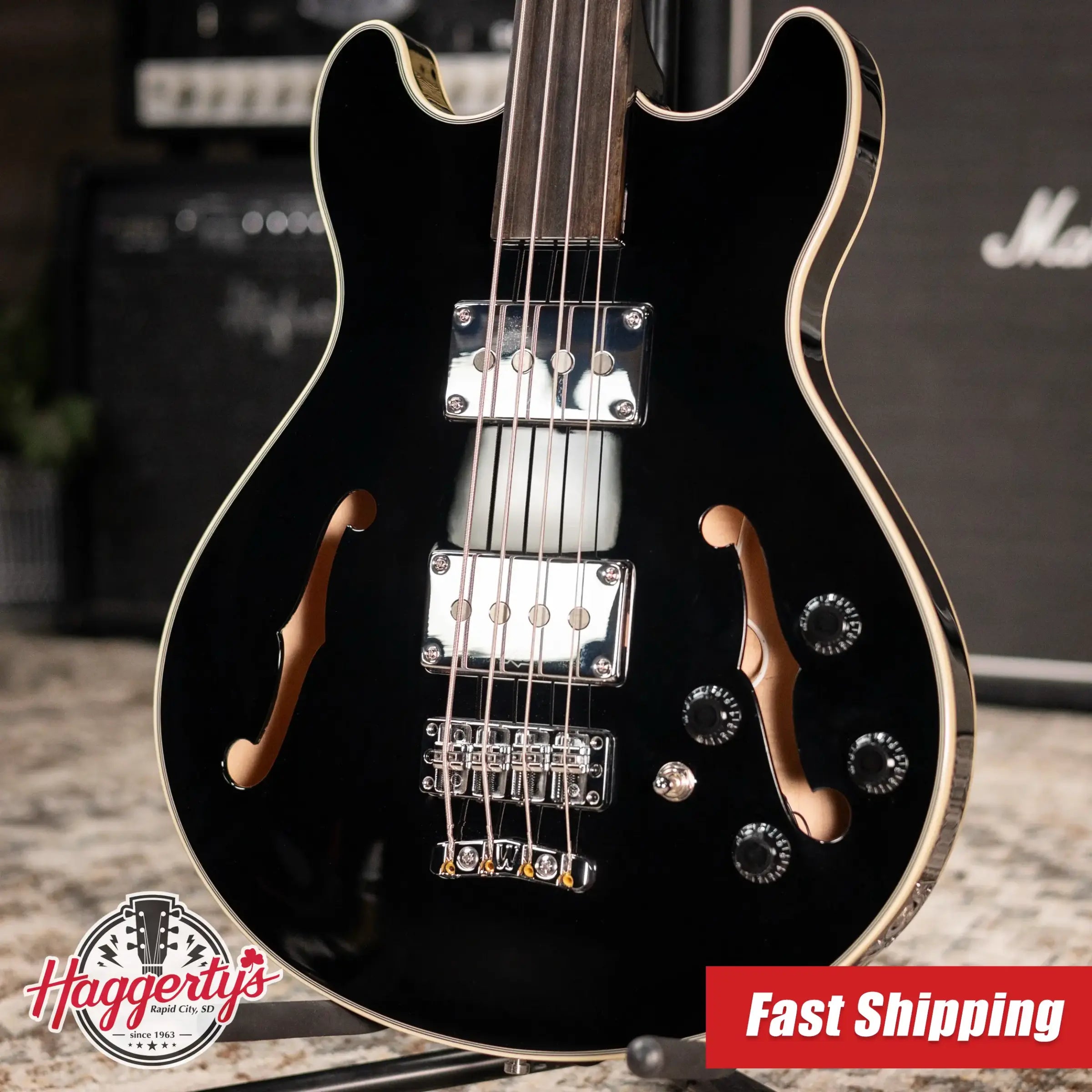 Warwick RockBass Fretless 4-String Star Bass - Solid Black High Polish with Gig Bag