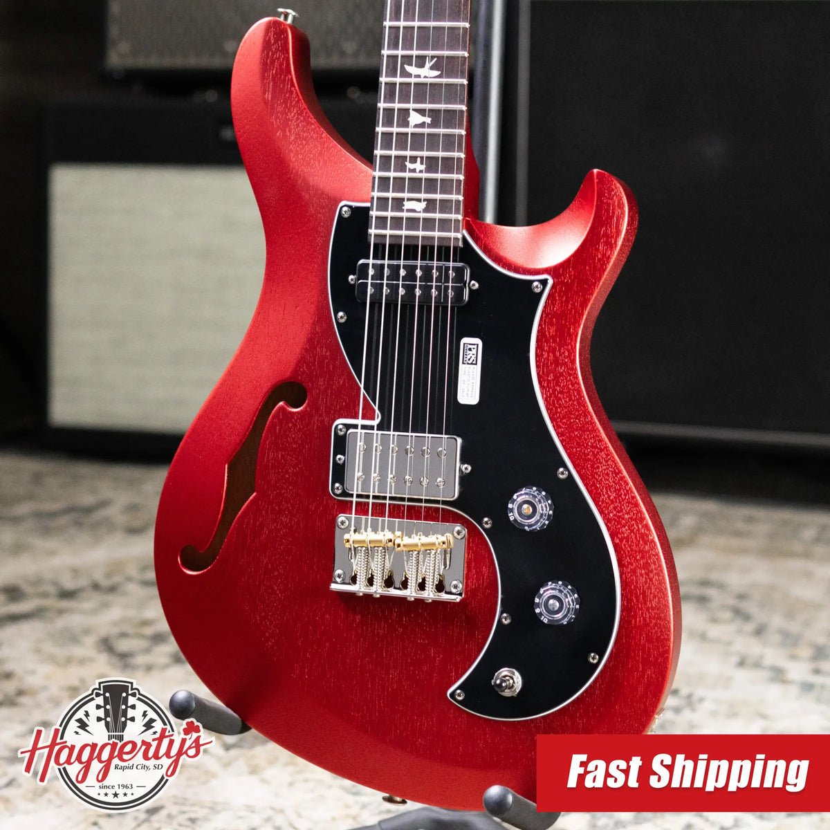 PRS S2 Vela Semi-Hollow Satin Electric Guitar - Red Apple Metallic with Gig Bag
