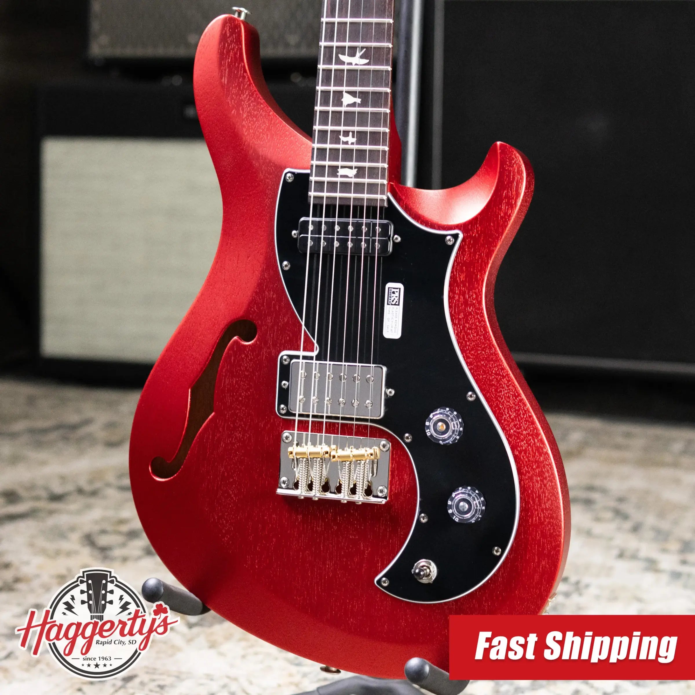 PRS S2 Vela Semi-Hollow Satin Electric Guitar - Red Apple Metallic with Gig Bag