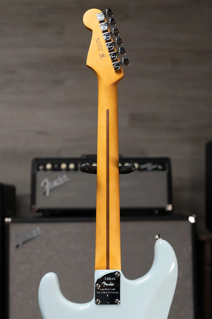 new 7.6 lb Fender American Professional II Stratocaster Thinline Transparent Daphne Blue with Hardshell Case haggertys 07