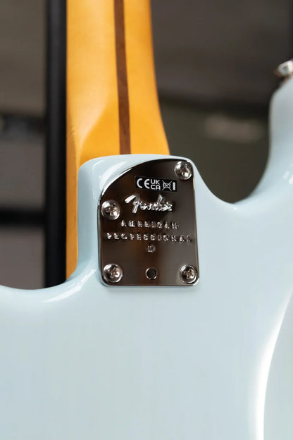 new 7.6 lb Fender American Professional II Stratocaster Thinline Transparent Daphne Blue with Hardshell Case haggertys 10