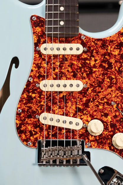 new 7.6 lb Fender American Professional II Stratocaster Thinline Transparent Daphne Blue with Hardshell Case haggertys 13