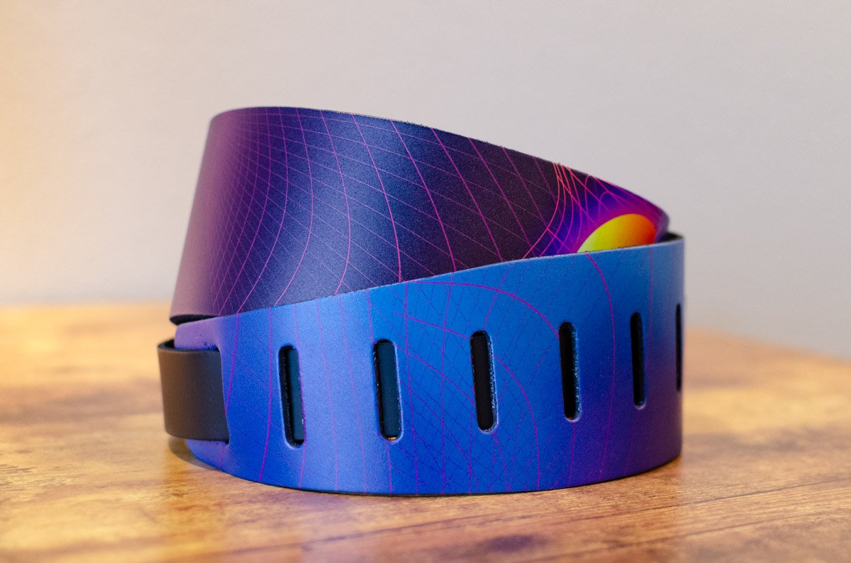 new D ADDARIO OUTRUN PRINTED LEATHER GUITAR STRAP SUNSET haggertys 2