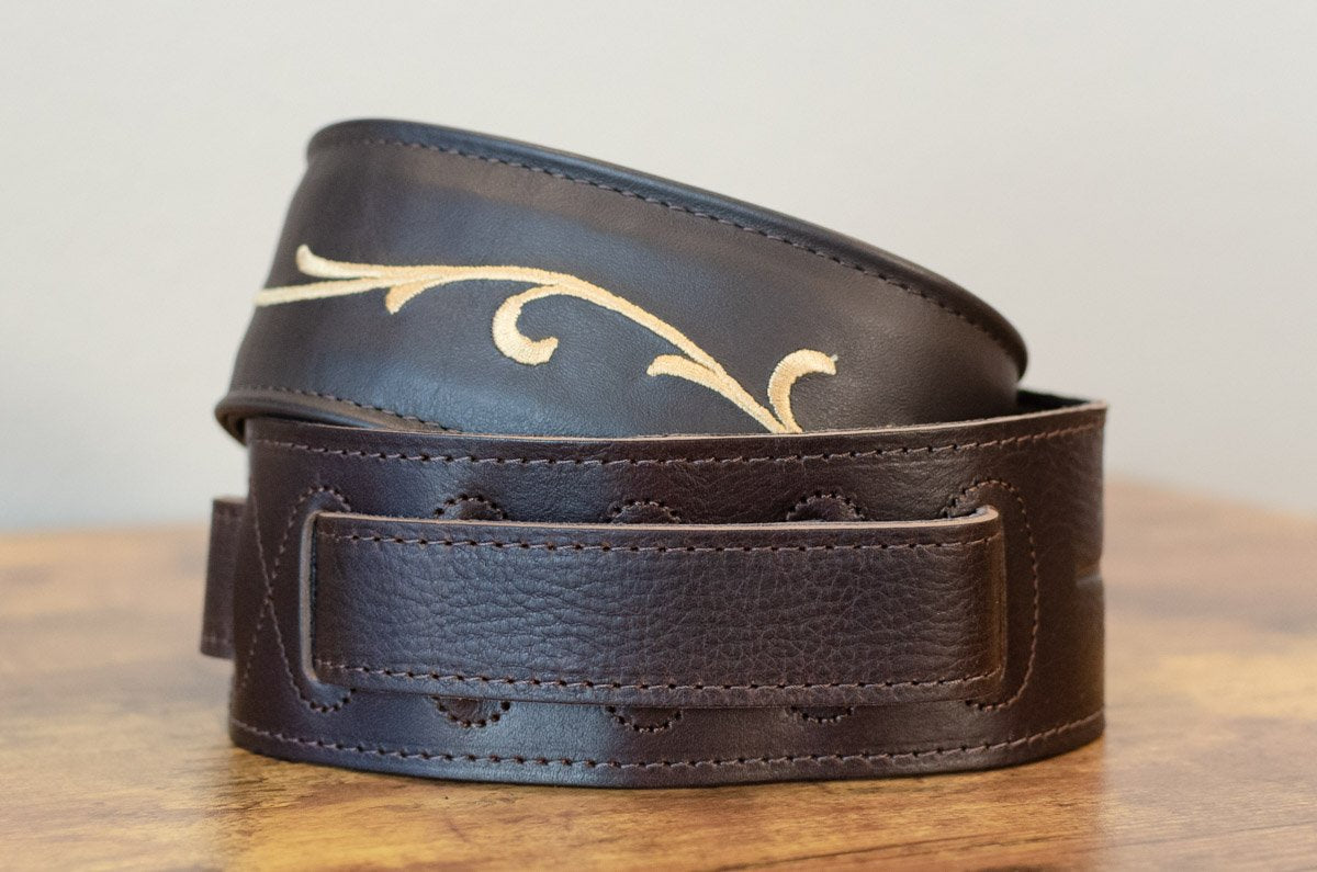 Taylor Spring Vine Strap Koa Series - Chocolate Brown Leather Guitar Strap 2.5" (4124-25)