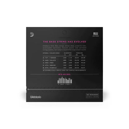 D'Addario NYXL45130SL Nickel Wound Bass Guitar Strings - .045-.130 Regular Light Super Long Scale 5-String